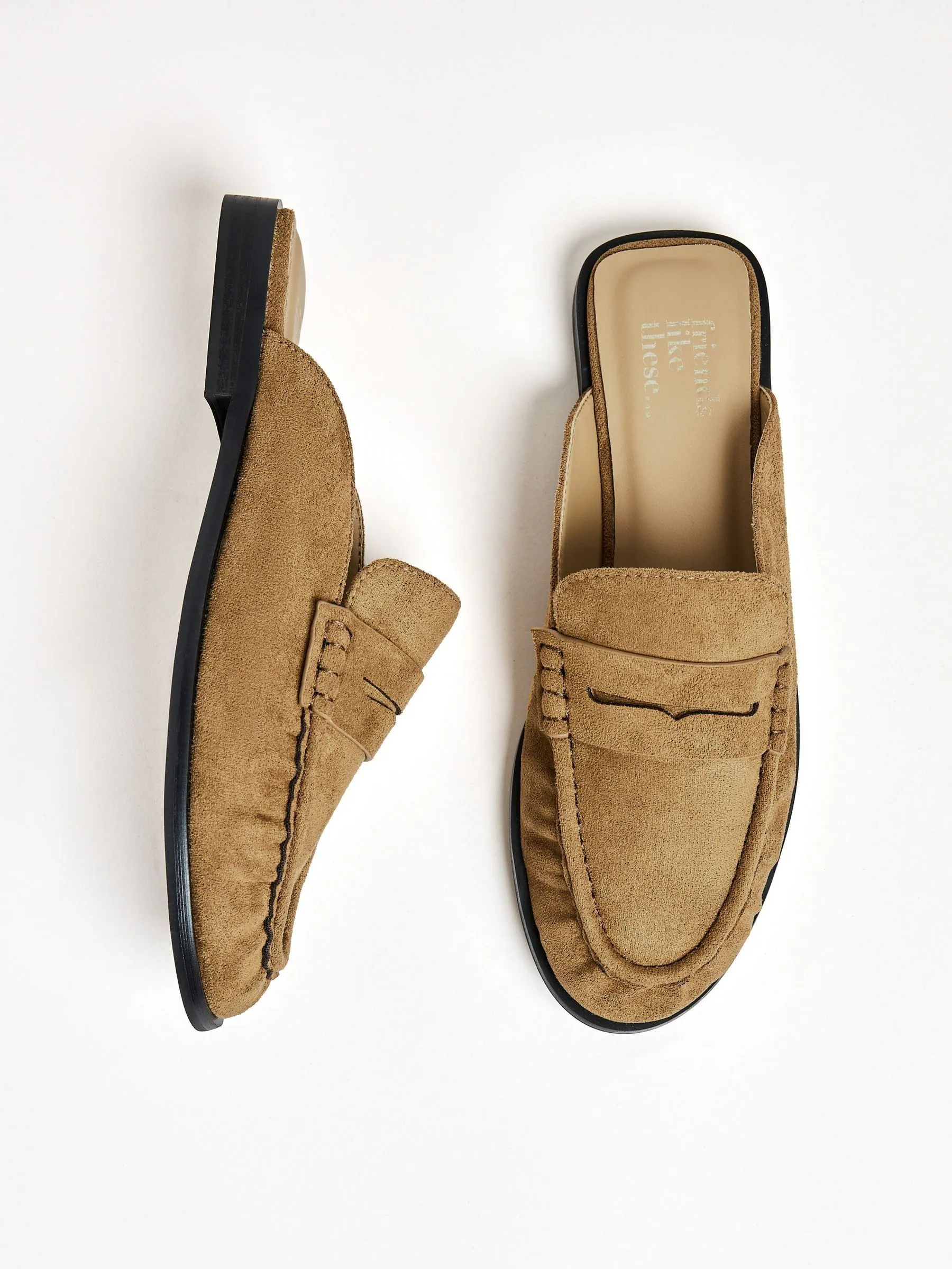 Taupe - Friends Like These Comfort Ruched Faux Suede Mule Loafer Shoes