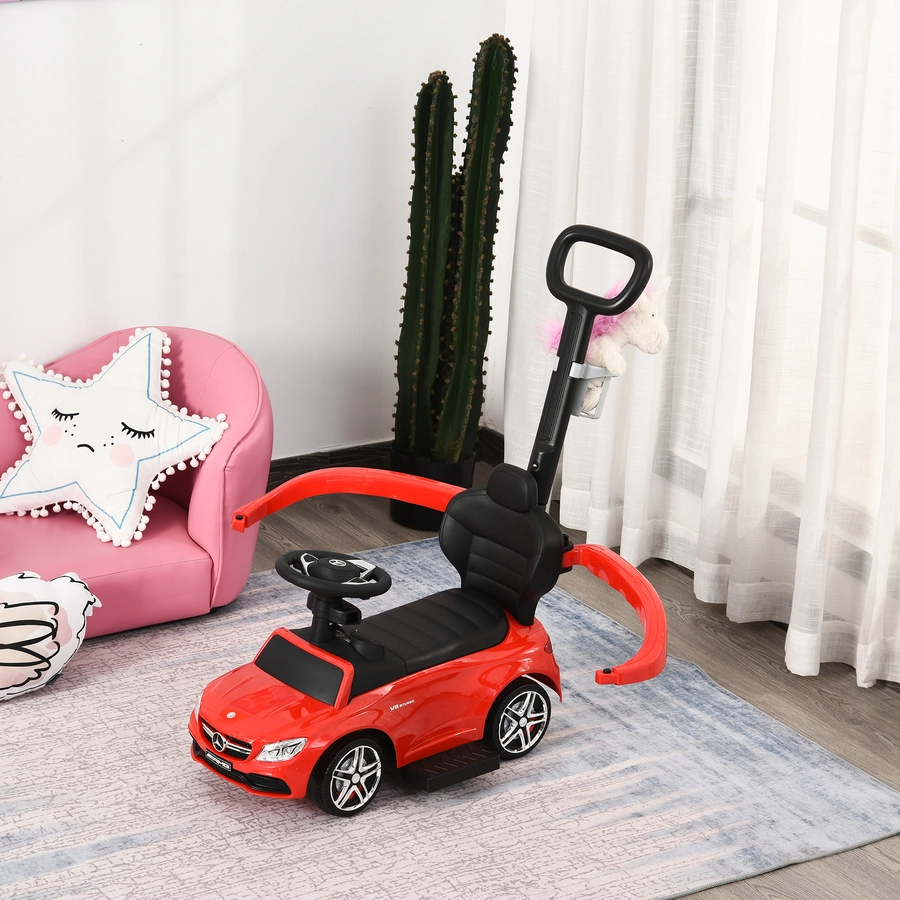 HOMCOM Rutschauto mit Schub- und Haltestange rot