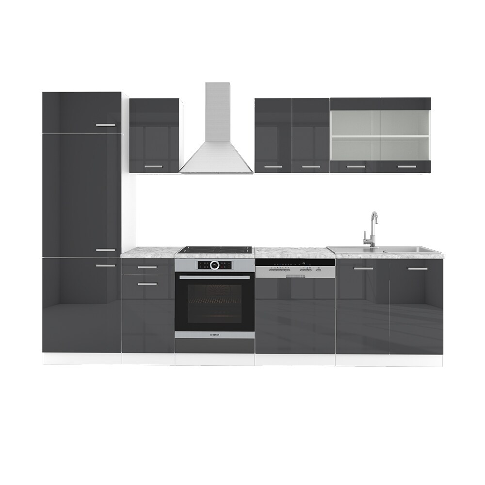 VICCO KÜCHE R-LINE 300CM KÜCHENZEILE KÜCHENBLOCK EINBAUKÜCHE ANTHRAZIT HOCHGLANZ