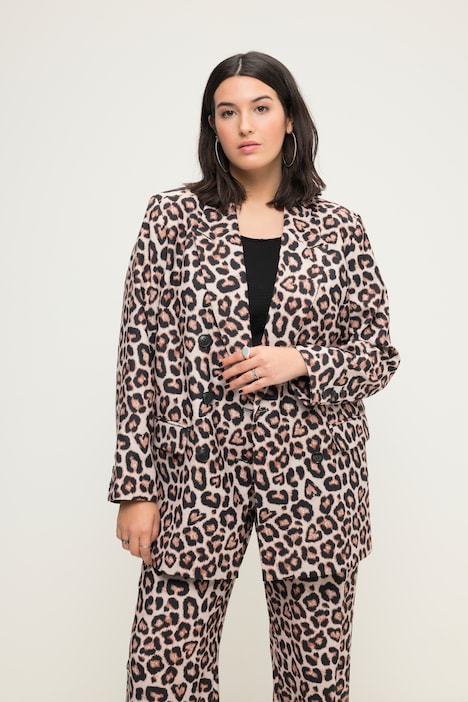 Blazer, Straight Fit, doppelreihig, Leoprint, Langarm