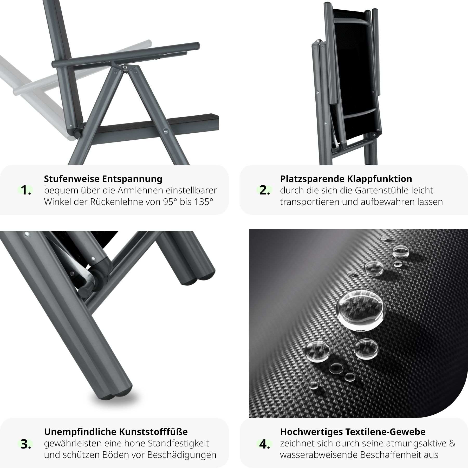 tectake® Sitzgruppe, mit Aluminiumgestell, für 6 Personen, UV-beständig, Tisch mit Sicherheitsglasplatten und Ausgleichsschrauben