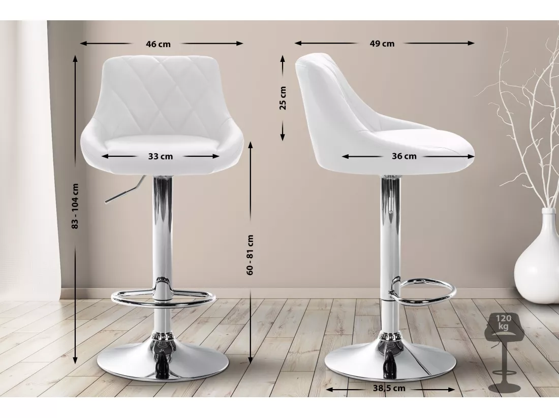 Tabouret de bar - Similicuir & Chrome - Blanc - Lazio