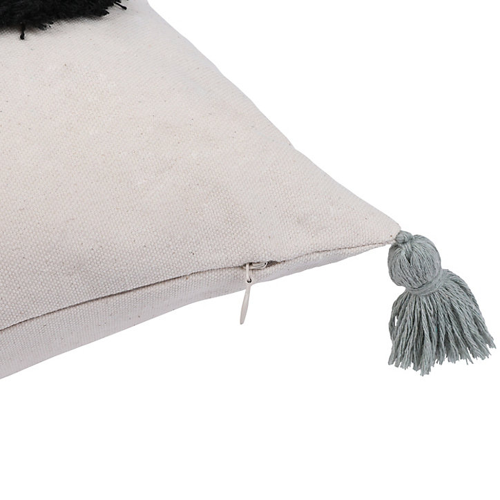 Coussin tufte pompoms GoodHome vert L.50 x l.30 cm