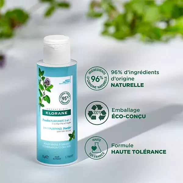 Klorane Menthe Aquatique Poudre Purifiante 3 en 1 Bio 50g