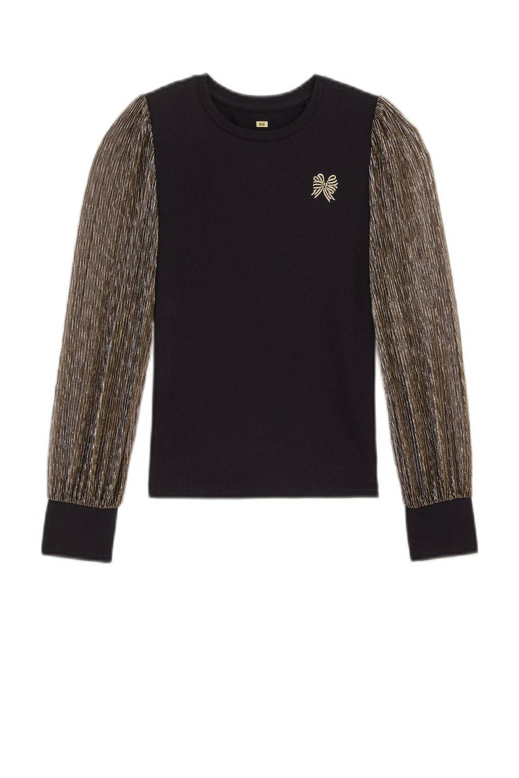 WE Fashion top met borduursels zwart/goud