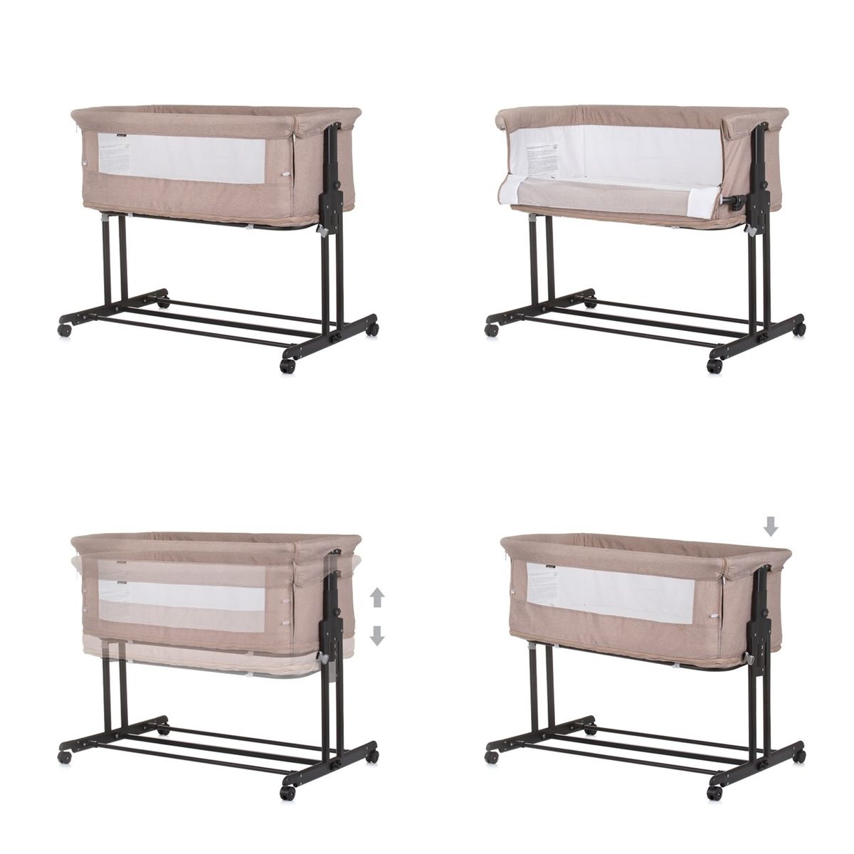 Chipolino Beistellbett 2 in 1 Zen Laufstall Moskitonetz Matratze Räder Bremse beige