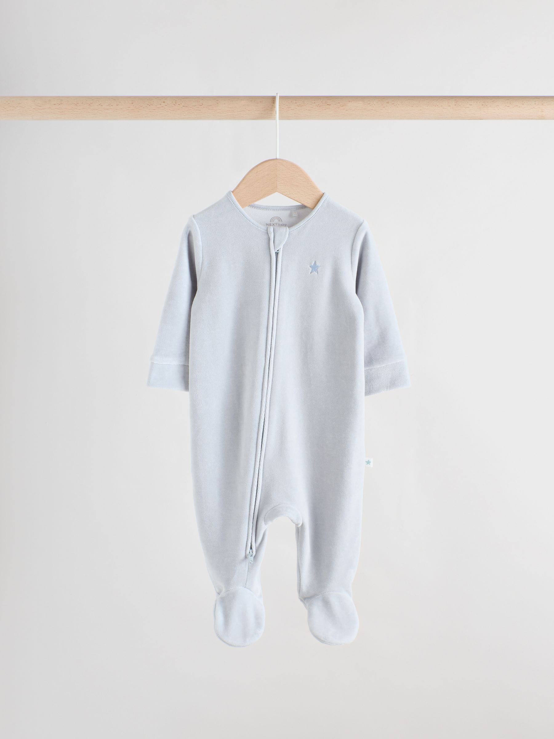 Blauw - Baby Velour Two Way Zip Sleepsuits 2 Pack (0mths-2yrs)