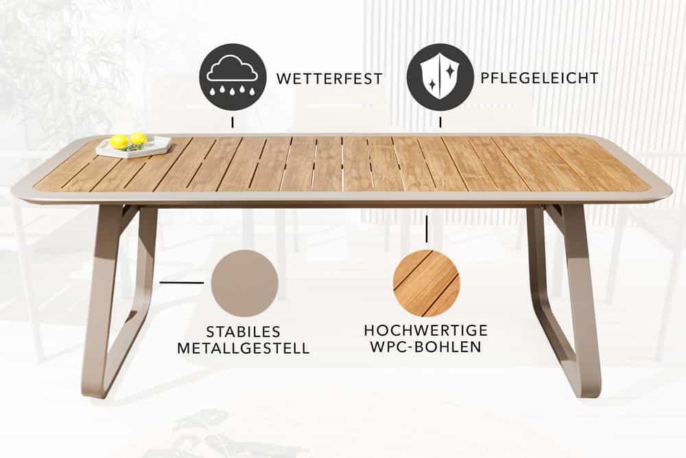 Outdoor Esstisch ORGANIC 200cm natur Kunststoff greige Aluminium Gartentisch wetterfest