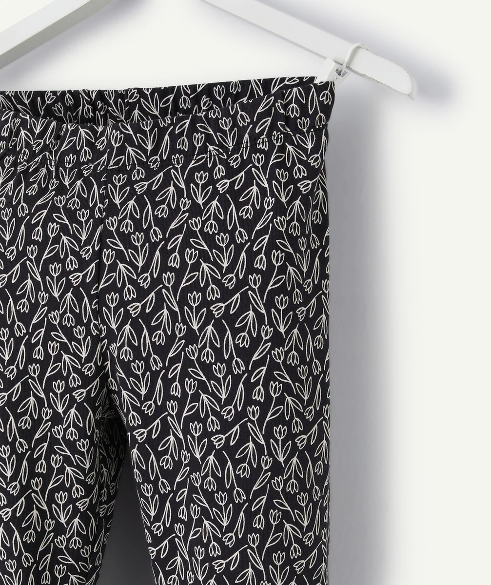 LEGGING FILLE EN COTON BIO NOIR AVEC IMPRIMÉ FLEURI