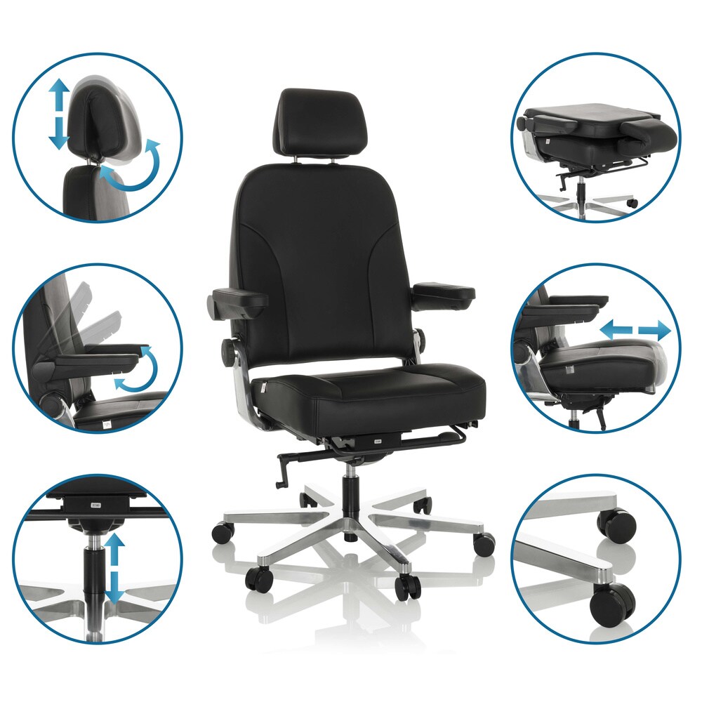 XXL Drehstuhl 24 HOURS F Leder mit abklappbaren Armlehnen hjh OFFICE