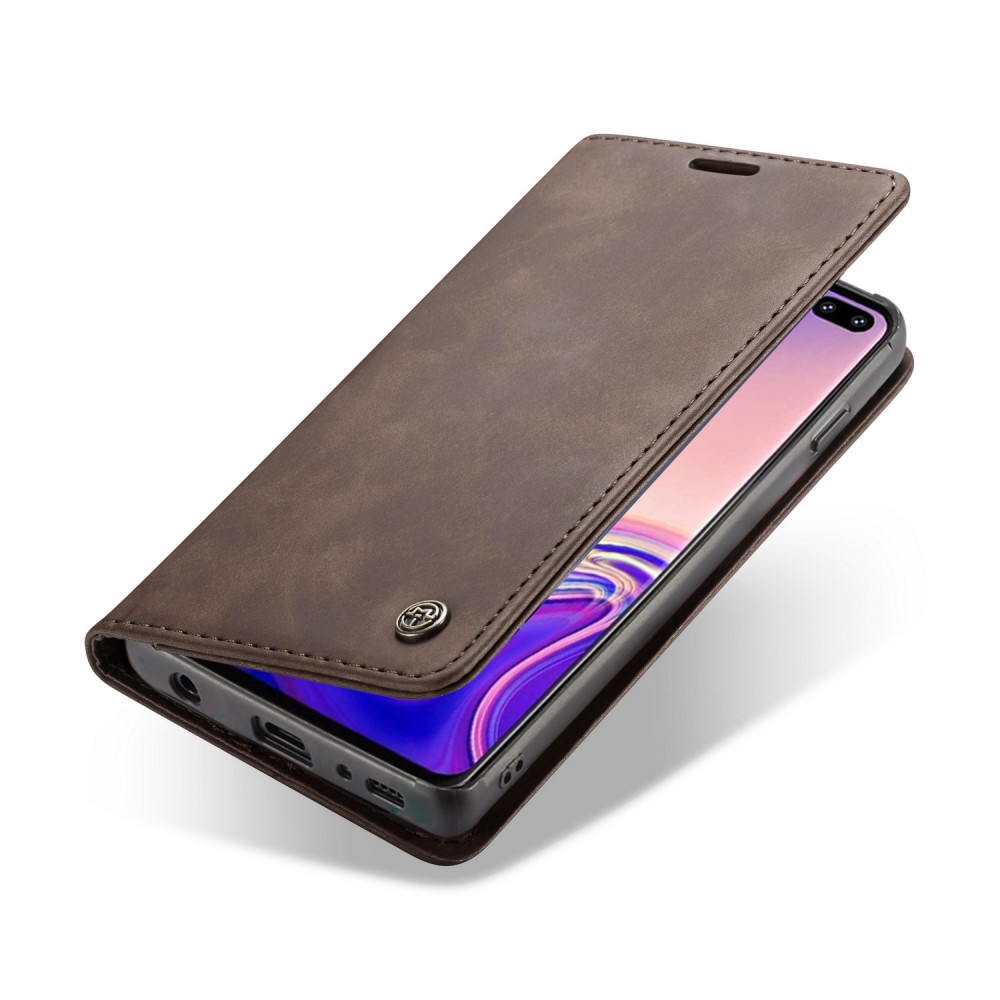 Samsung Galaxy S10 Leder Tasche Flip Wallet Etui mit Kartenfächern - Dunkelbraun