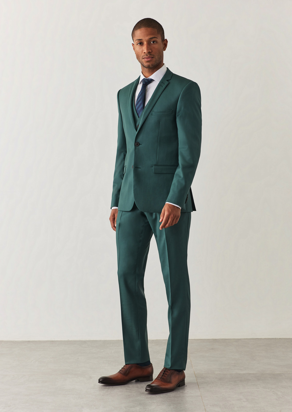 Costume 2 pièces Slim en laine unie vert bouteille