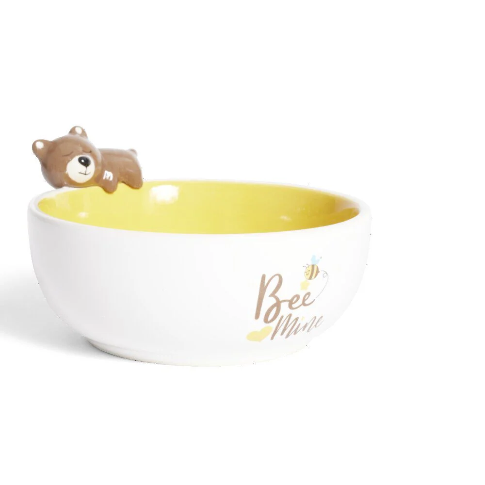 Bol ours dolomite blanc et jaune Ø14,5cm