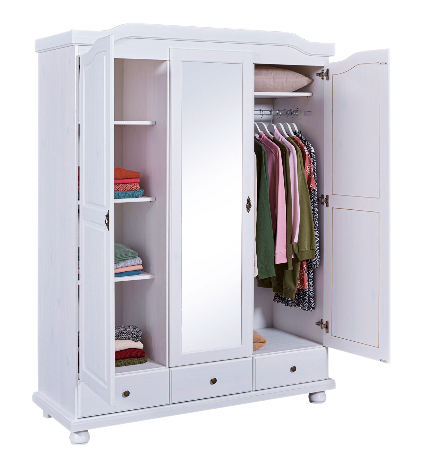 Drehtürenschrank Oskar 150 x 198 cm Kiefer massiv weiß
