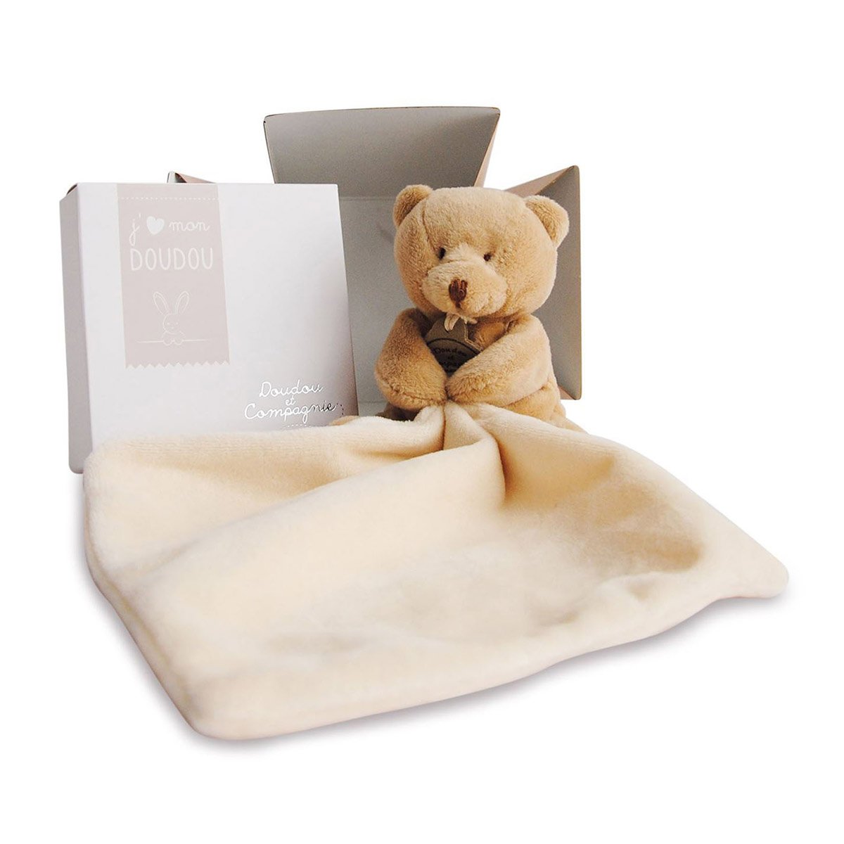 Doudou mouchoir petit ours boîte à fleur
