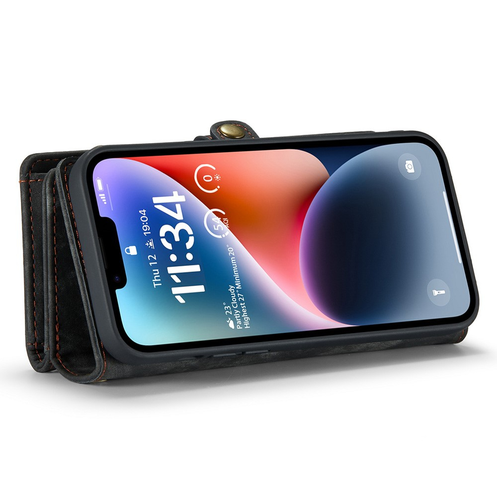 iPhone 15 2in1 Leder Tasche   Magnet Hardcase Karten Etui - Schwarz