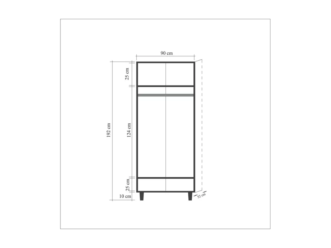 Garde-robe 2 portes Dfrollan, Meubles de chambre, Penderie de plain-pied, Placard à vêtements, 90x52h192 cm, Chêne