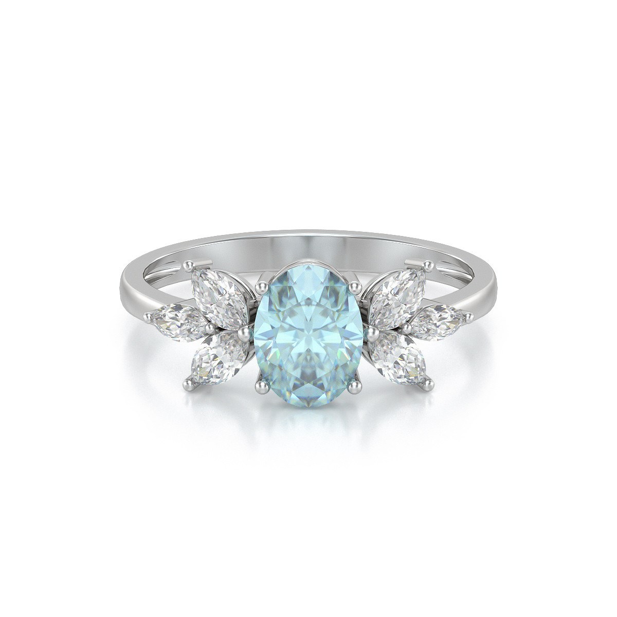 Bague ADEN Or 585 Blanc Aigue-Marine et diamants 1.938grs