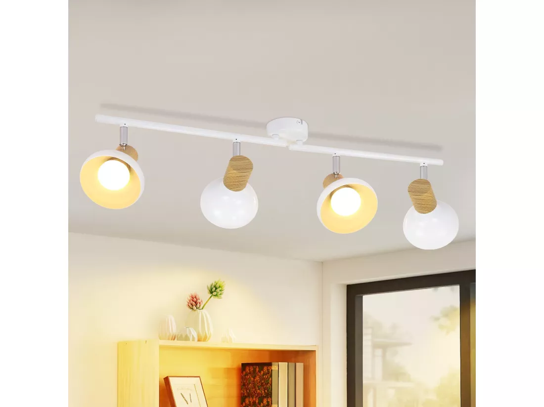 NETTLIFE Spot de plafond vintage E14 intérieur orientable à 350° blanc 4 ampoules rond pour salon d'hôtel