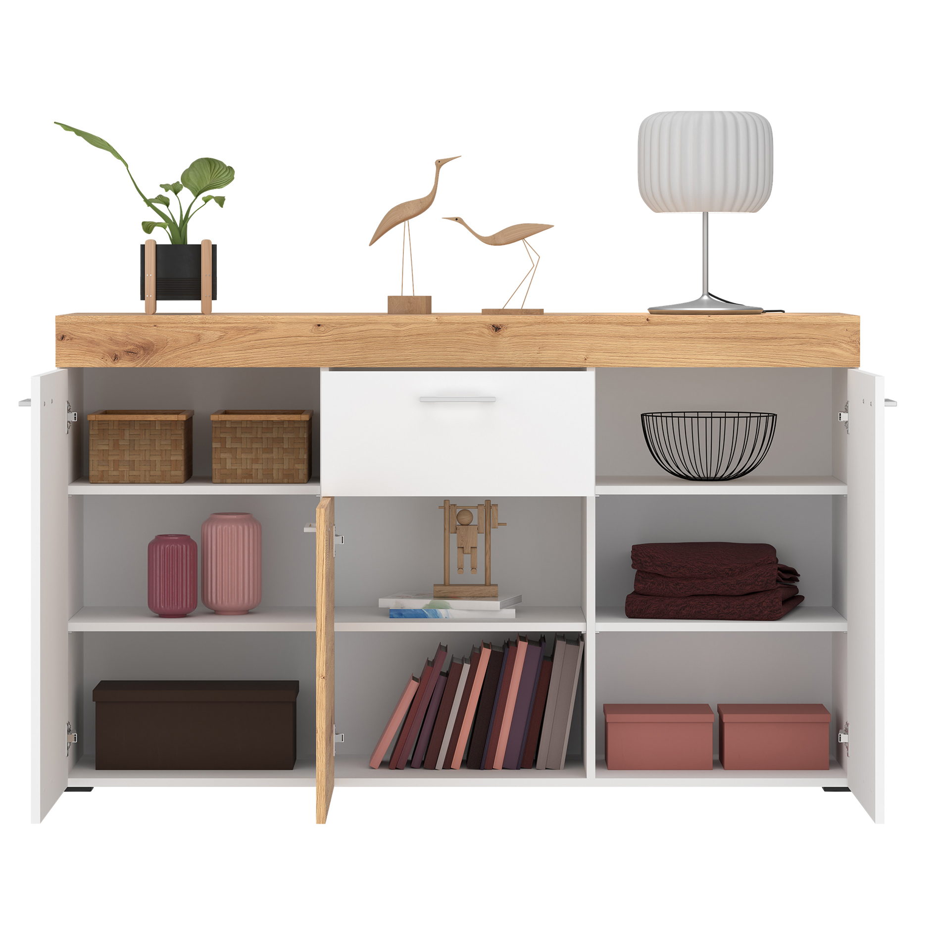 Sideboard - Alpinweiß - Artisan Eiche - 150 cm