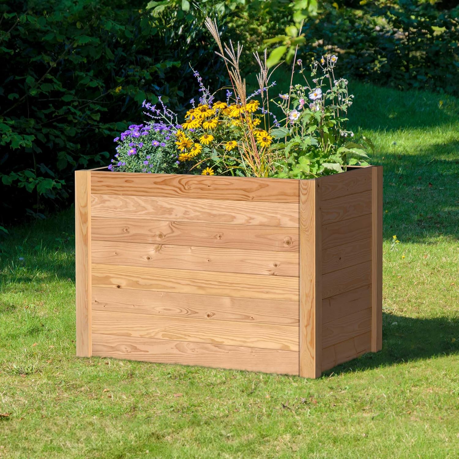 dobar® XL Hochbeet Massivholz Douglasie Bausatz - Naturbelassenes Kräuterbeet für Außen - Hochbeet-Kit für Garten inklusive Pflanzvlies - 420 L, Natur