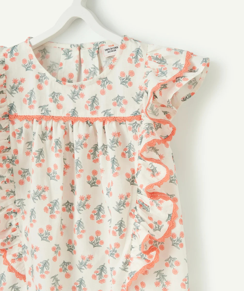 CHEMISIER À VOLANTS FILLE BLANC ET IMPRIMÉ FLEURS