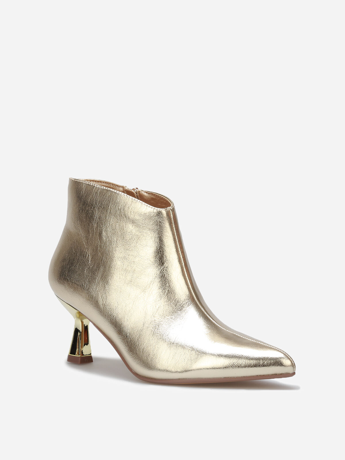 Bottines pointues à petit talon métallique- Doré