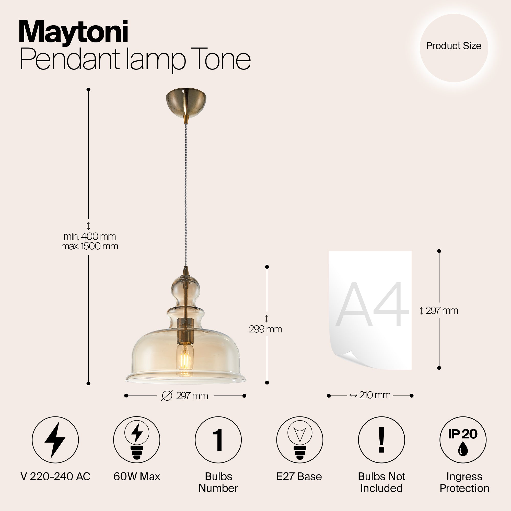 Maytoni - Hanglamp Tone - Brons - Ã29,7