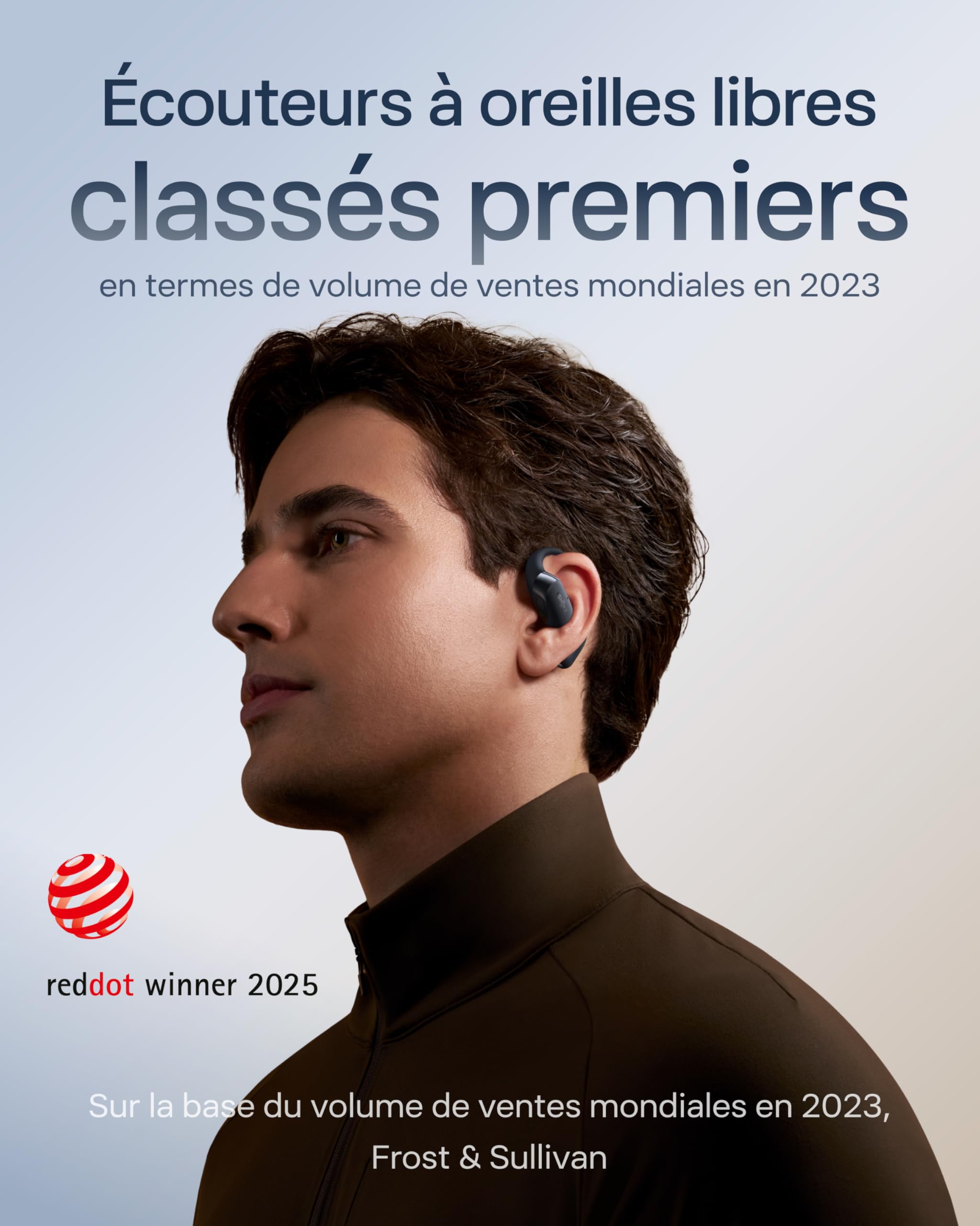 SHOKZ OpenFit 2+ Nouveaux Casques à Oreilles Libres, Dolby Audio, Crochets d’Oreille Souples, 48 Heures d’autonomie, résistance à l’Eau IP55, Recharge sans Fil, avec Sac de Transport, Noir