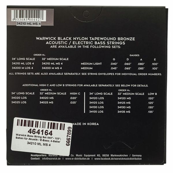 Warwick Bass String Set .040