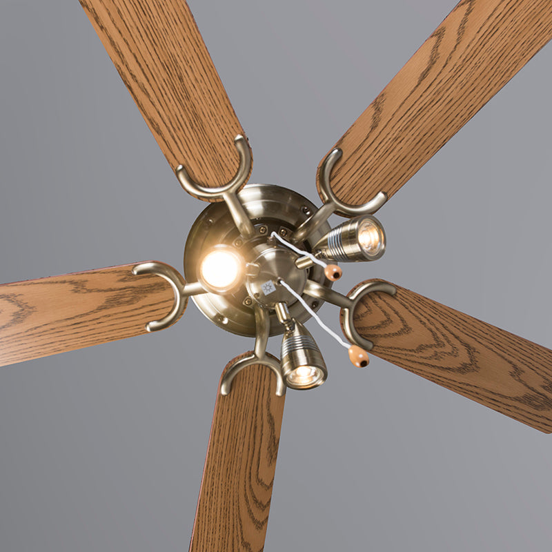 QAZQA Plafondventilator brons met hout 110cm 3-lichts met