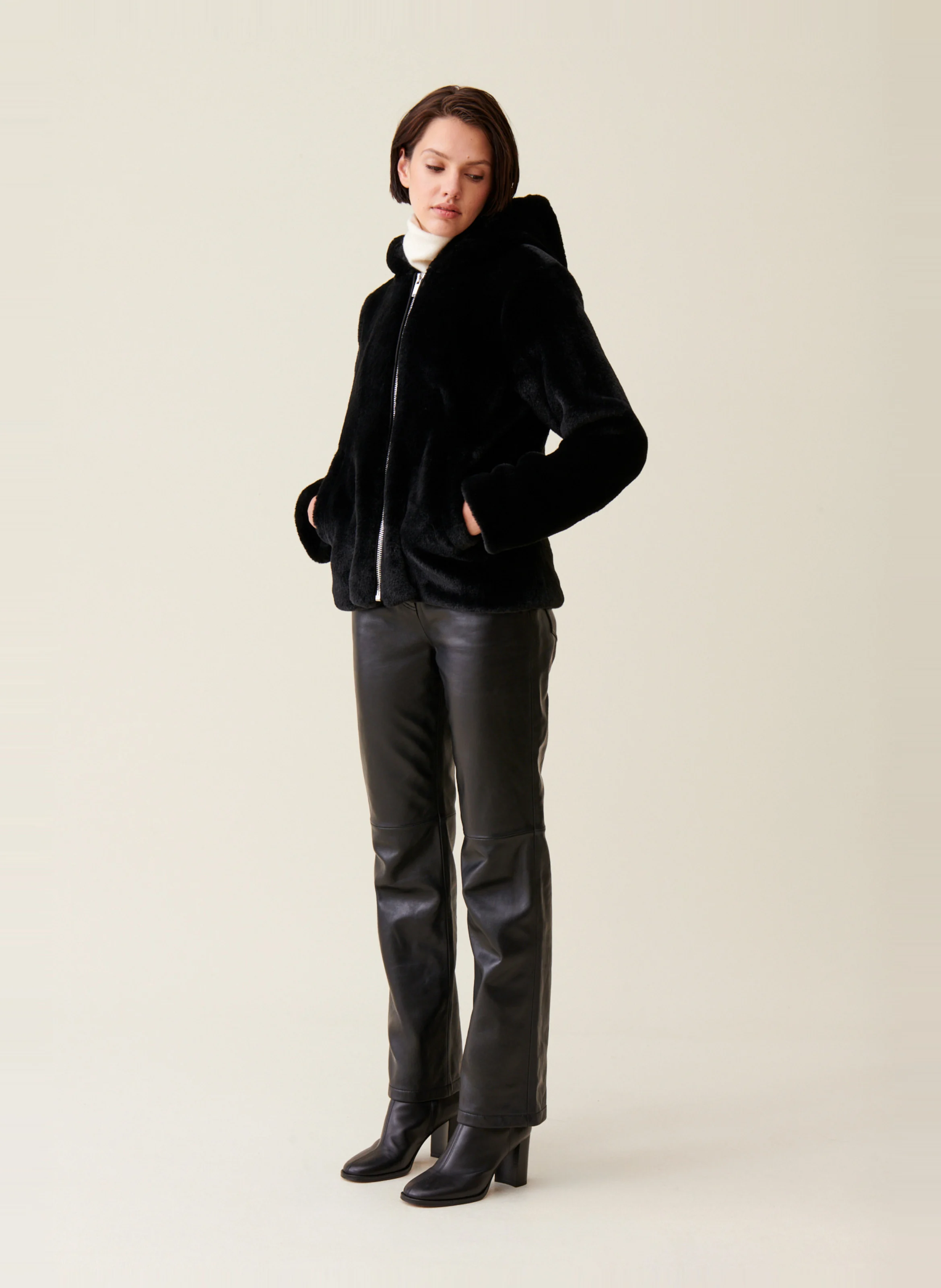 Veste à capuche droite | Noir