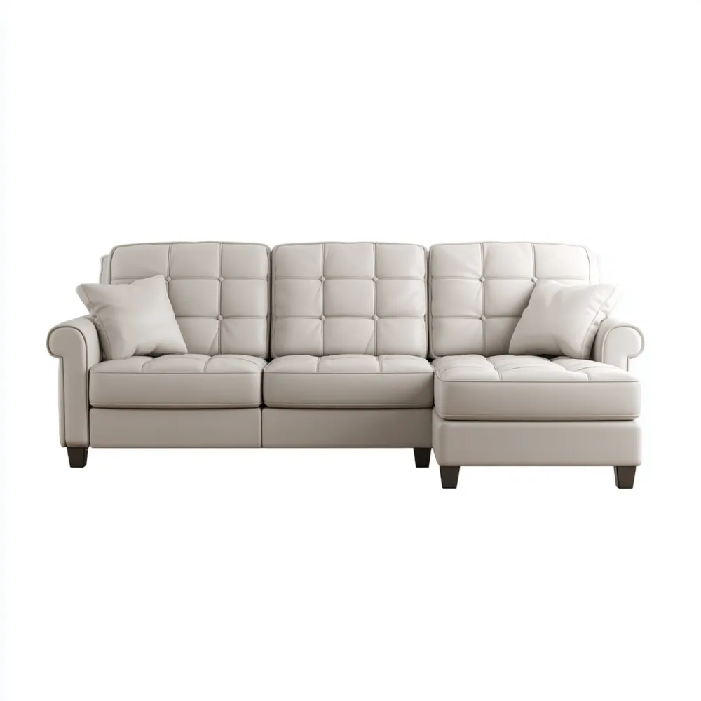 Ecksofa Kunstleder 250x80x150 cm – Creme – Klassisches Design