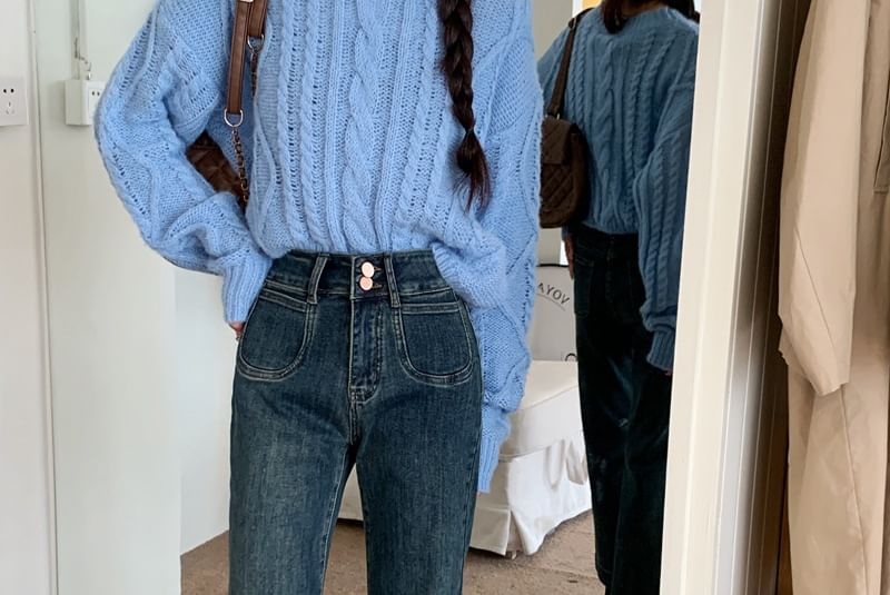 Soswift - High Rise Washed Cropped Flared Jeans