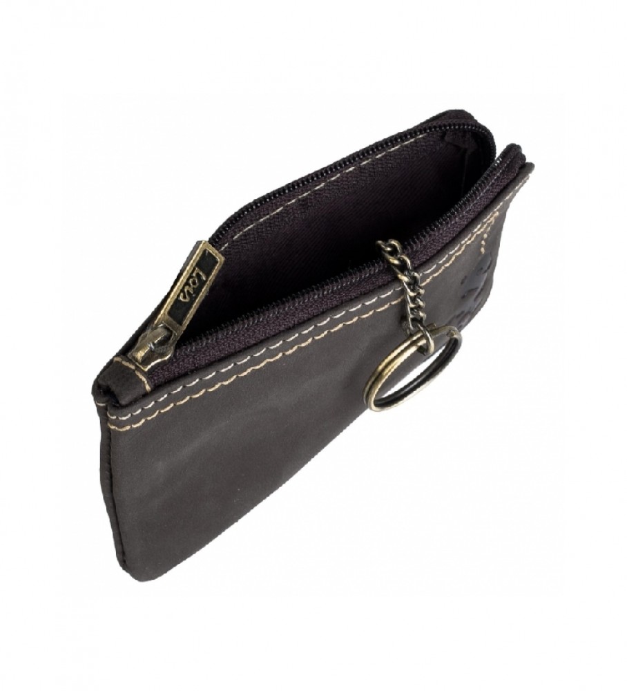 Carteira de couro Lois 201502 marrom escuro - 11x7cm -