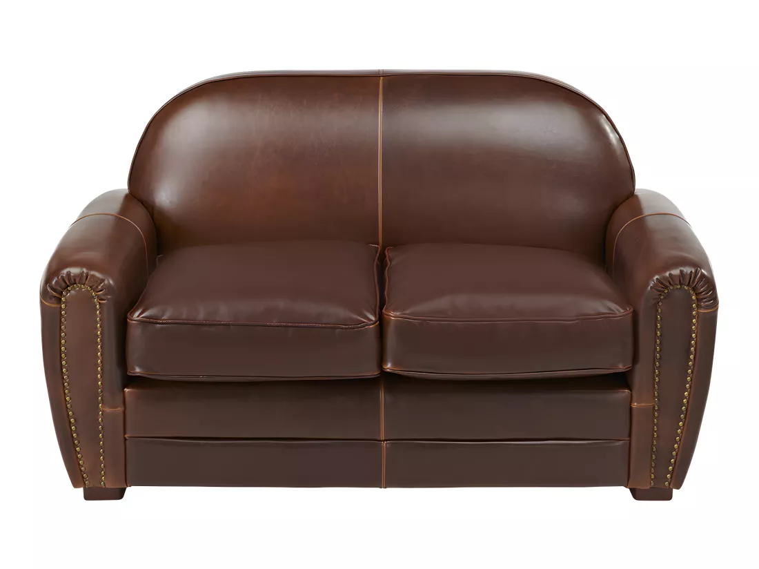 Canapé 2 places club 100% cuir vieilli BAUDOIN - Marron