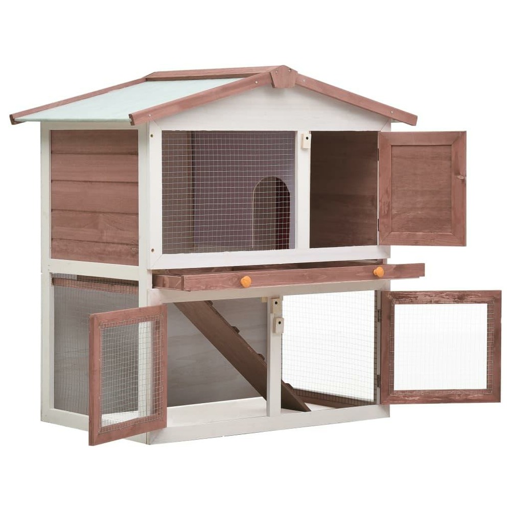 Clapier cage d'extérieur 3 portes 94 x 60 x 98 cm bois marron