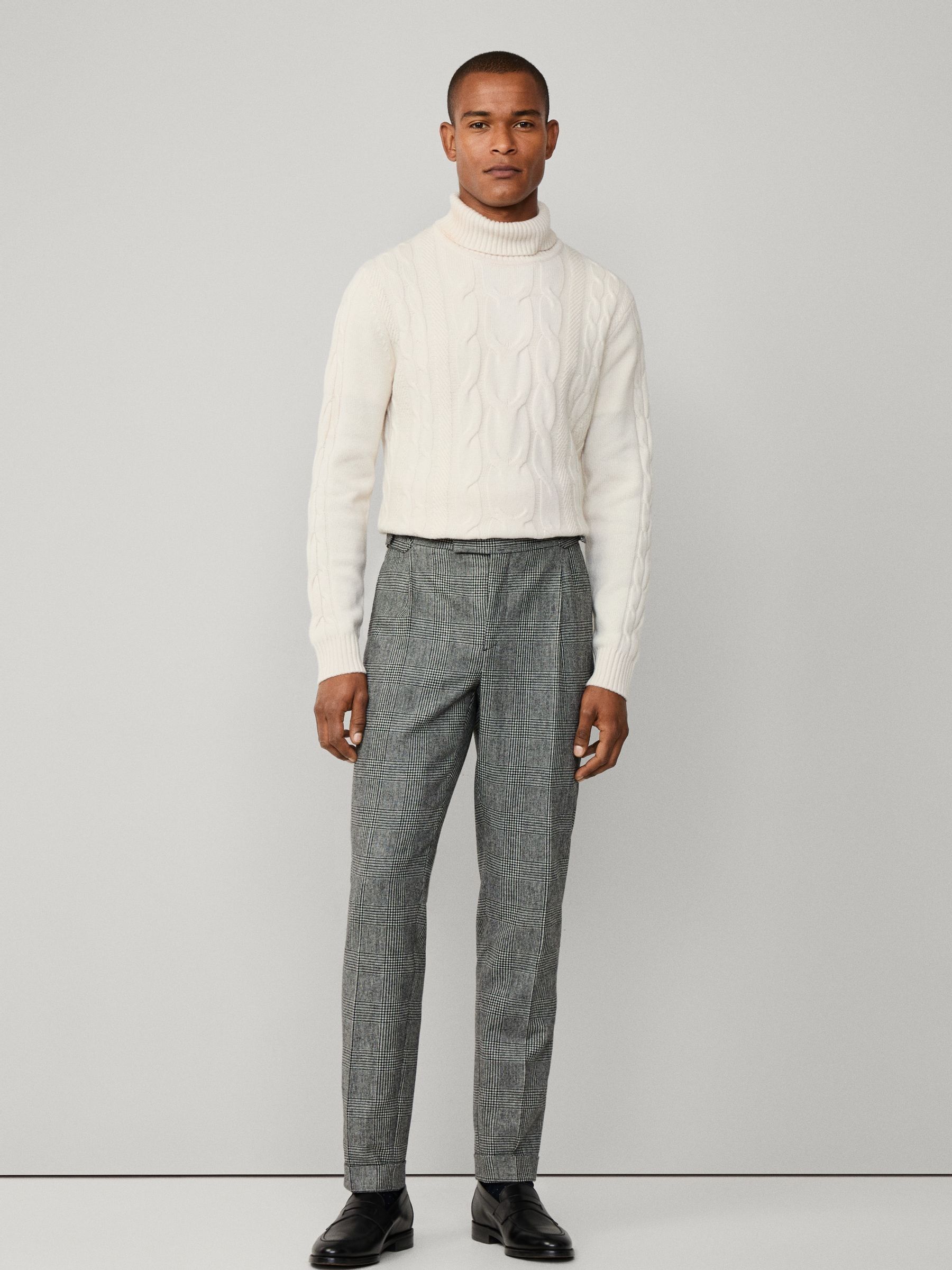 Hack Glen Check Peak Lapel Black Trouser