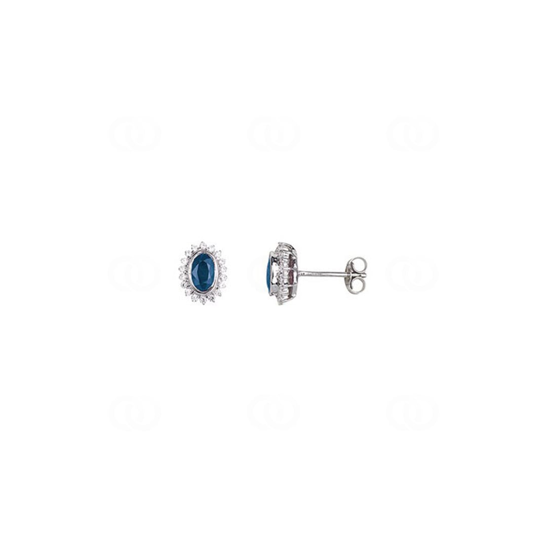 Ohrstecker 750/18 K Weissgold mit Saphir oval & Zirkonia
