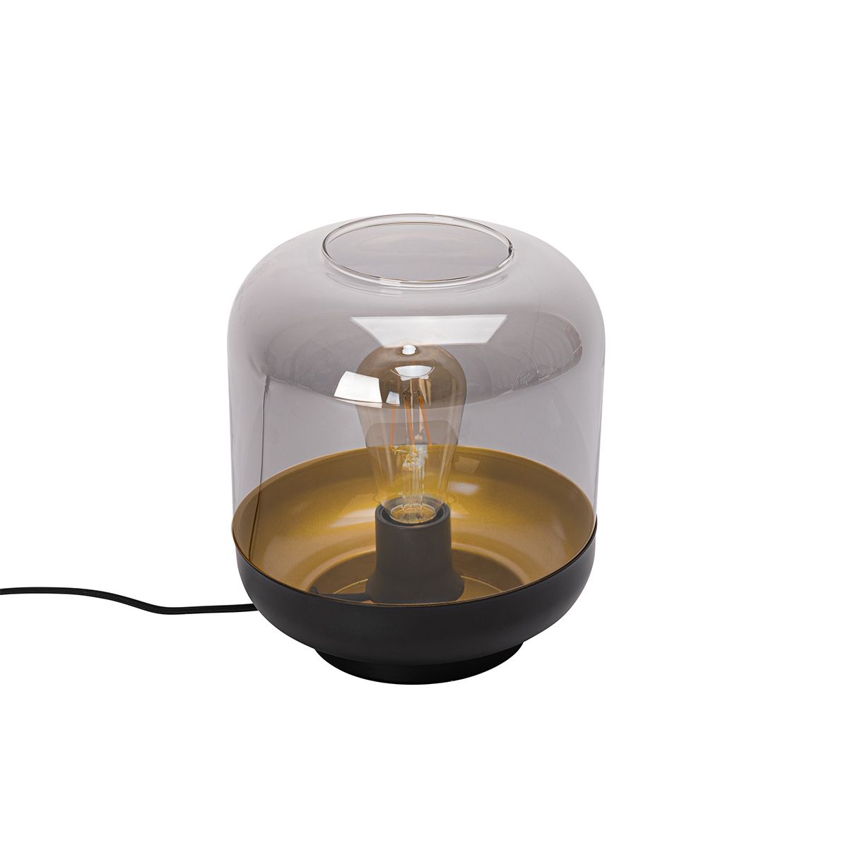 Design tafellamp zwart met goud en smoke glas - Kyan