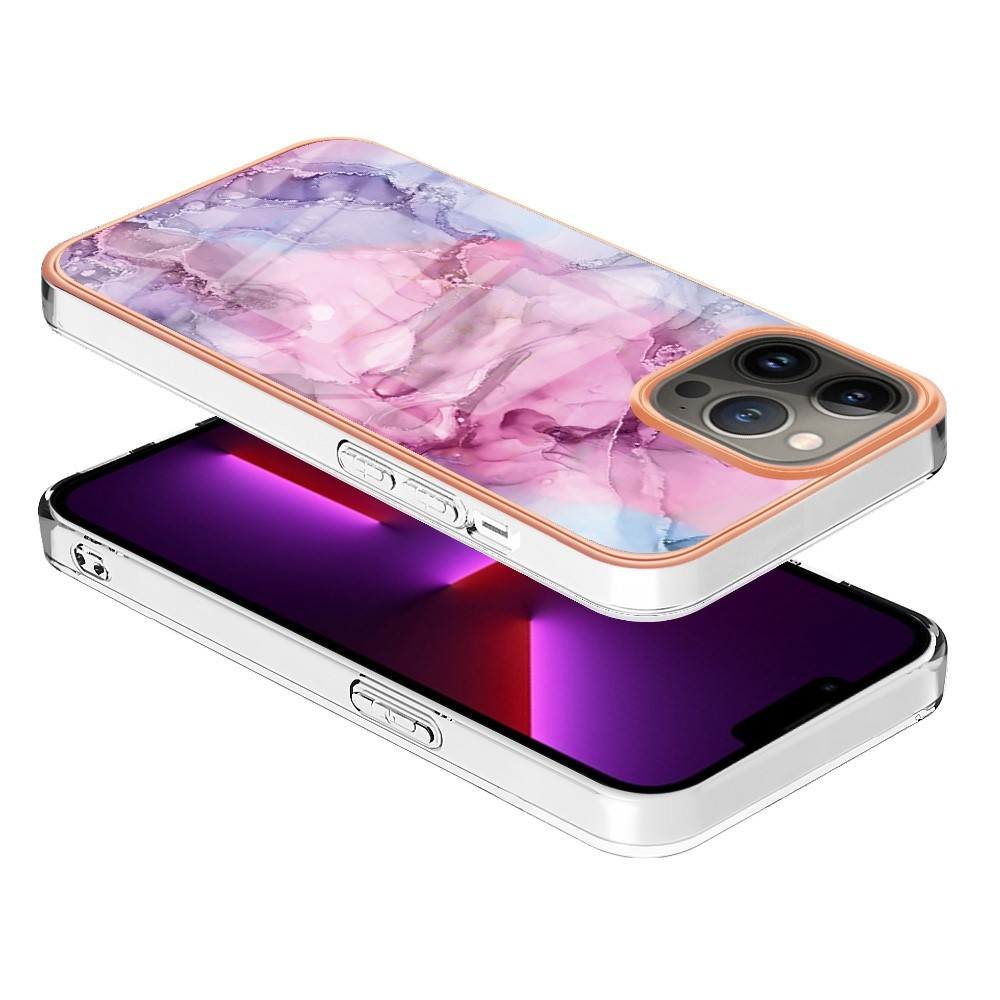 iPhone 13 Pro Gummi Case Hülle Galvanisierter Rahmen Marble Marmor Design - Pink / Lila / Roségold