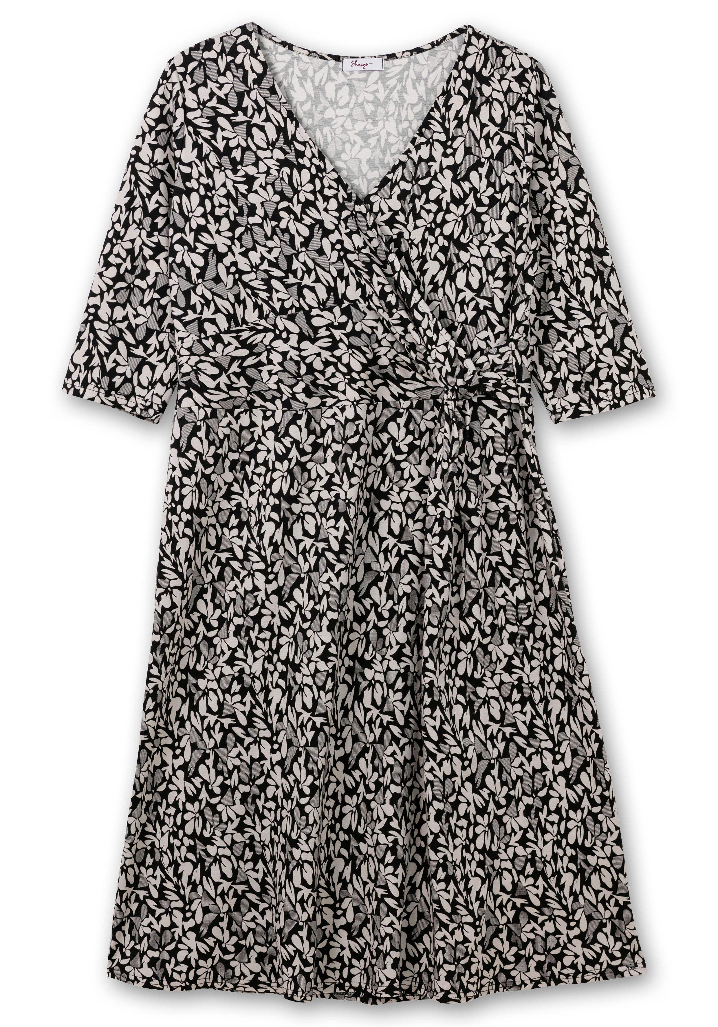 Jerseykleid in Wickeloptik, mit Blätterprint