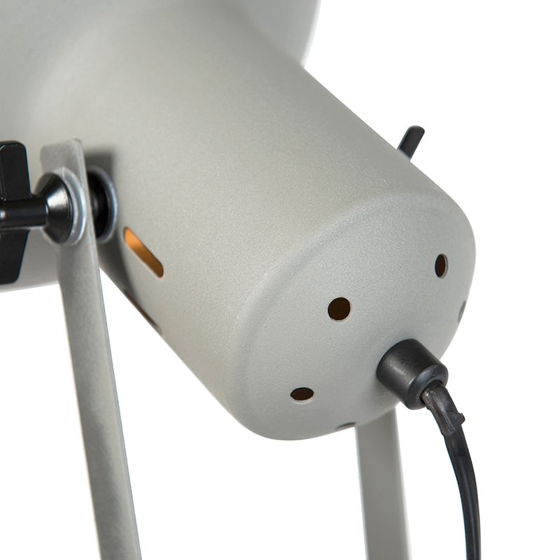 Industriële vloerlamp op houten tripod met grijze kap - Laos