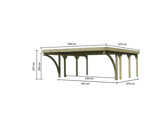 Dubbele carport Karibu Pluwig 2 variant C 598x673 cm drukgeïmpregneerd