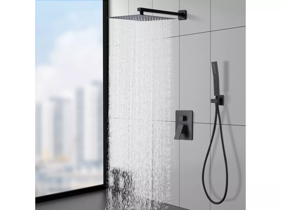 Colonne de Douche Encastrée Ensemble de Douche Mécanique avec Grande Tête de Douche Carrée 12