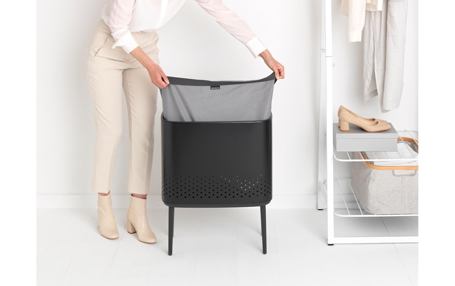 Wäschesammler BO Schwarz, 60 l<br>Schwarzer Wäschekorb