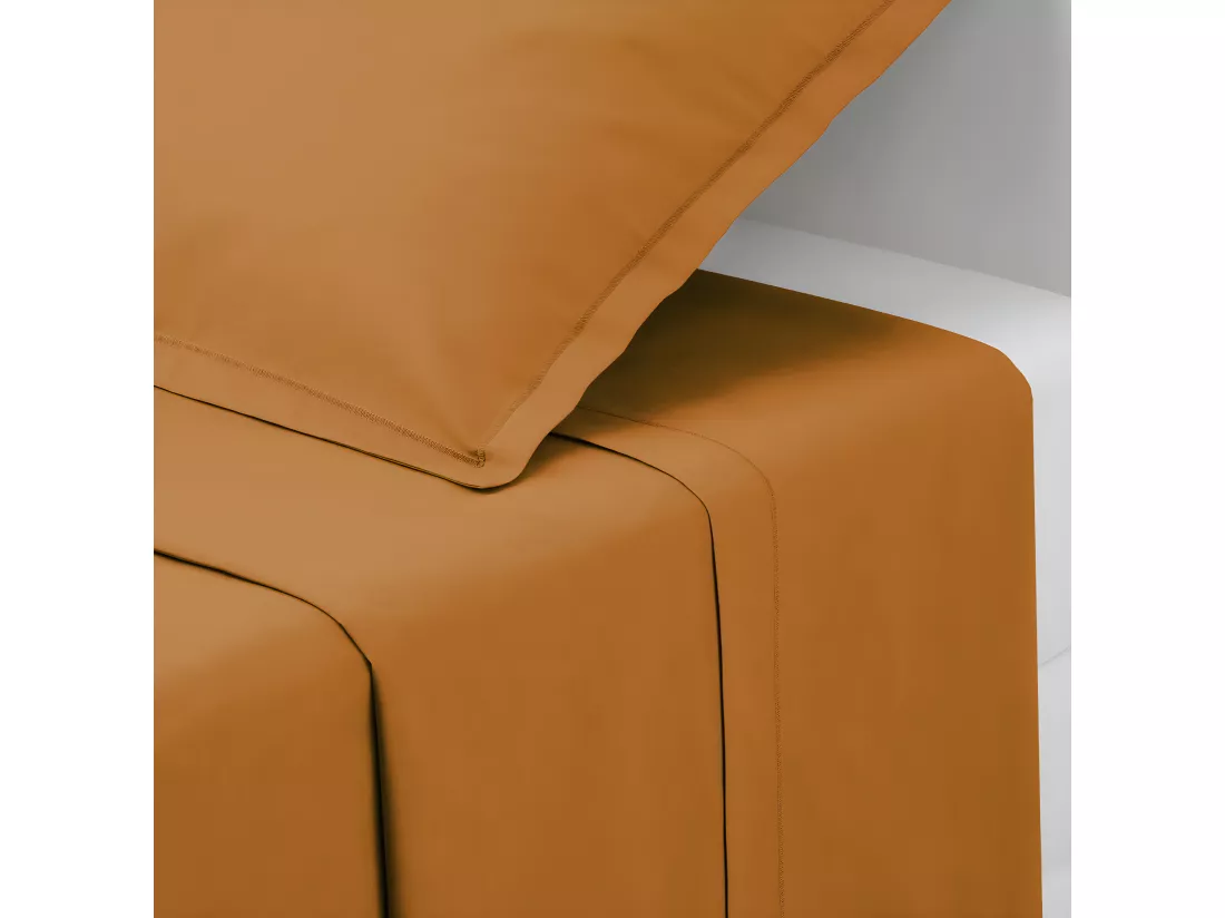 Drap plat 2 Personnes en Coton Jaune Cumin 240 x 290 cm