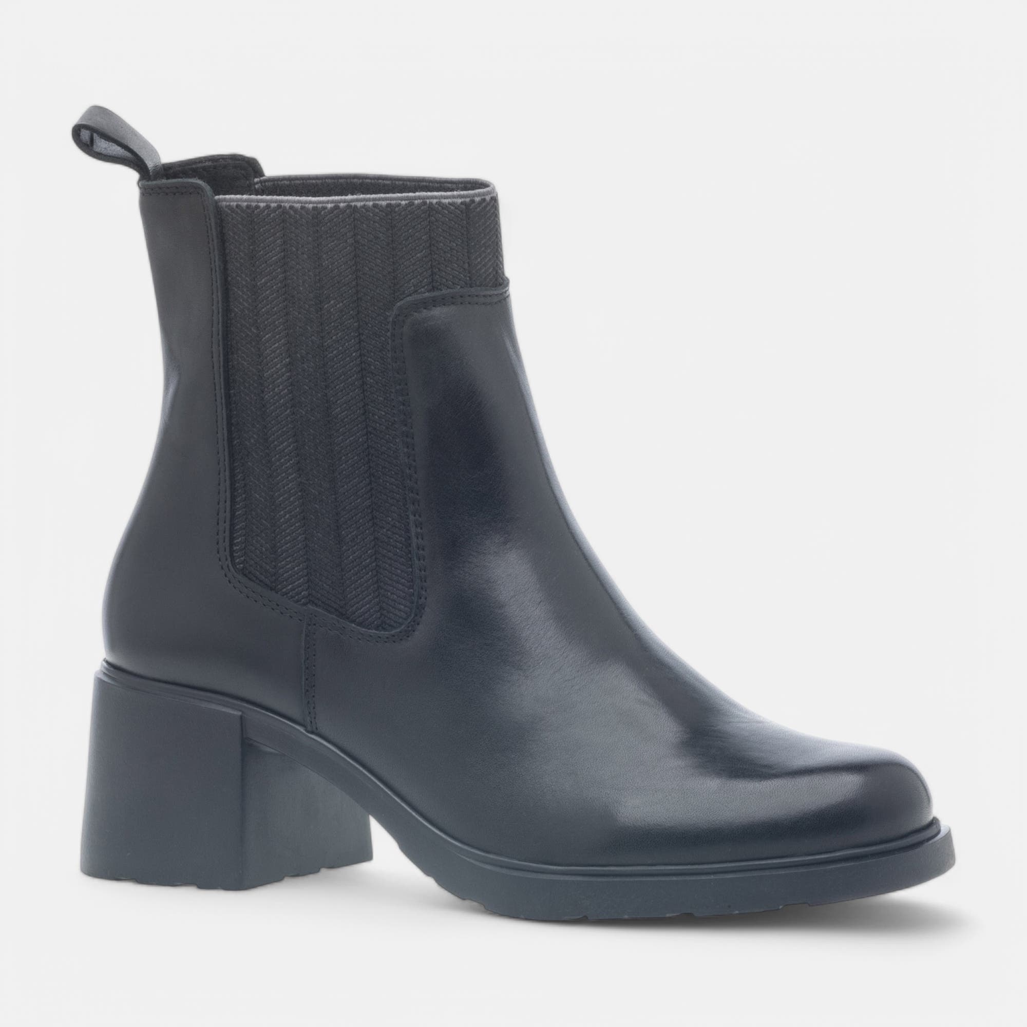 Boots chelsea à talon Femme en cuir noir