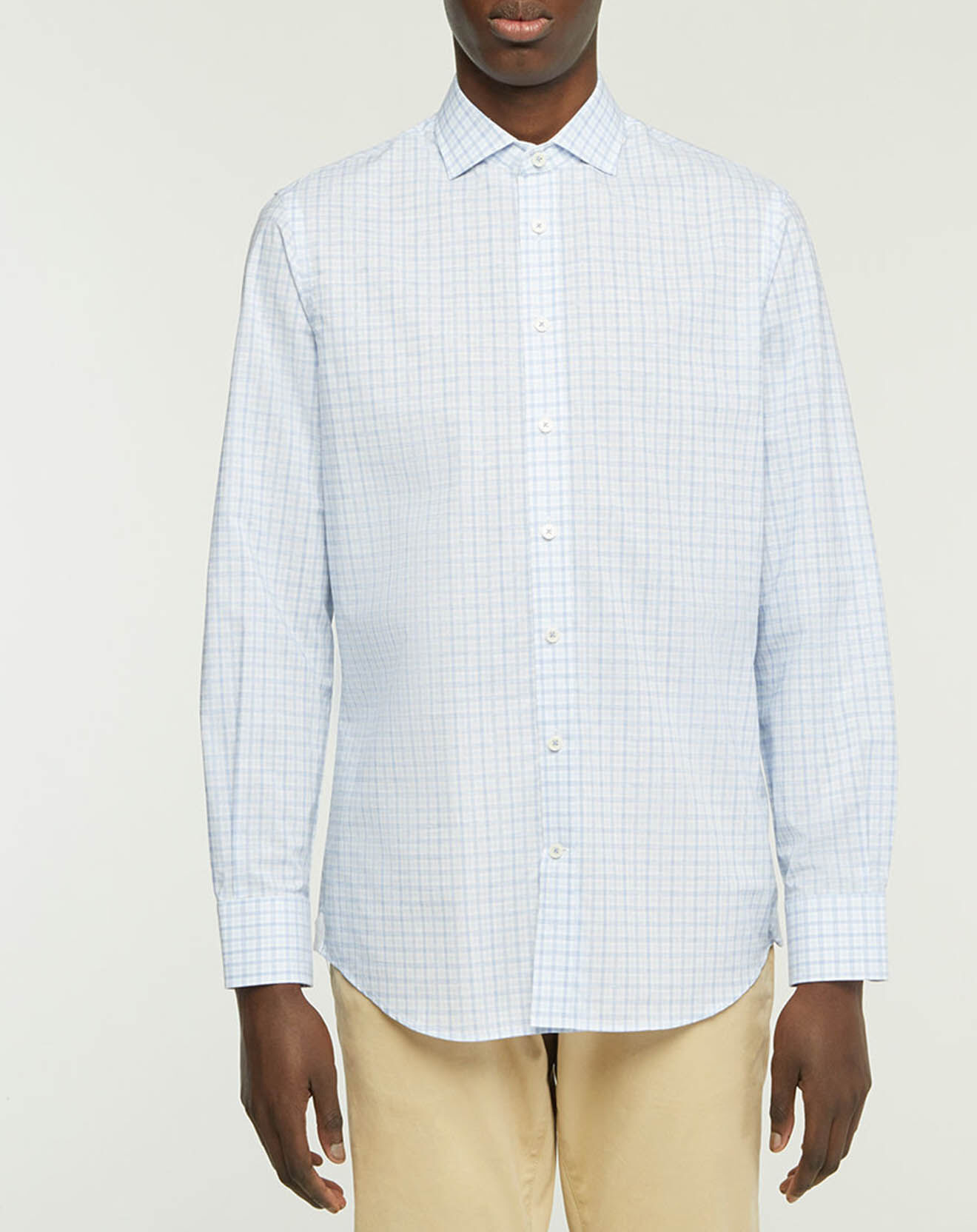 Hackett London Chemise droite en Coton & Lin Gingham à carreaux bleue
