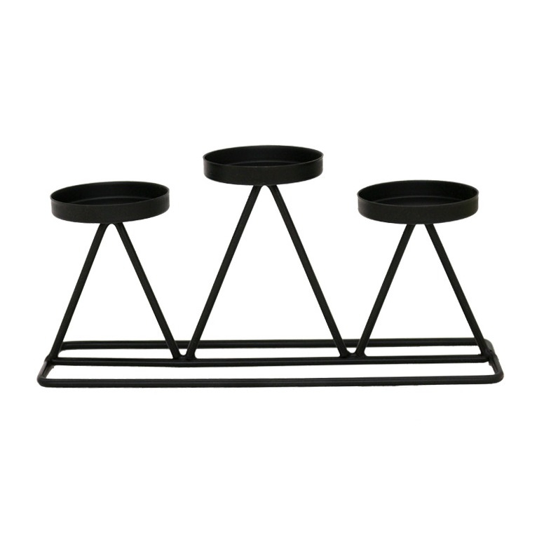 (2er Set) 3-fach Metall Deko Teelicht Halter Home Accessoire Kerzen Ständer - Schwarz